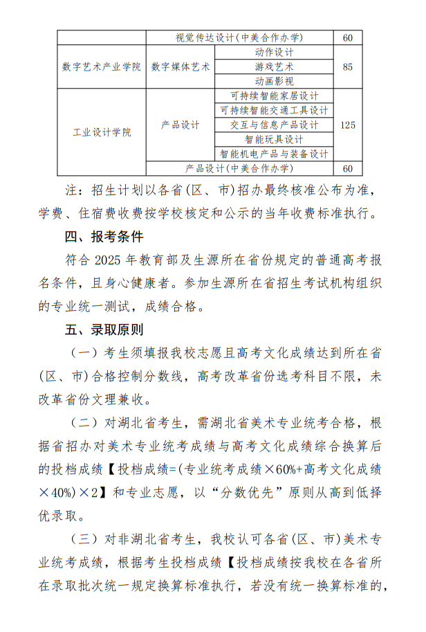 湖北工业大学2025年艺术类招生简章