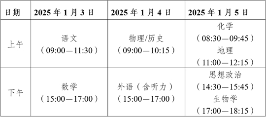 云南省2025年普通高校招生考试适应性测试温馨提示