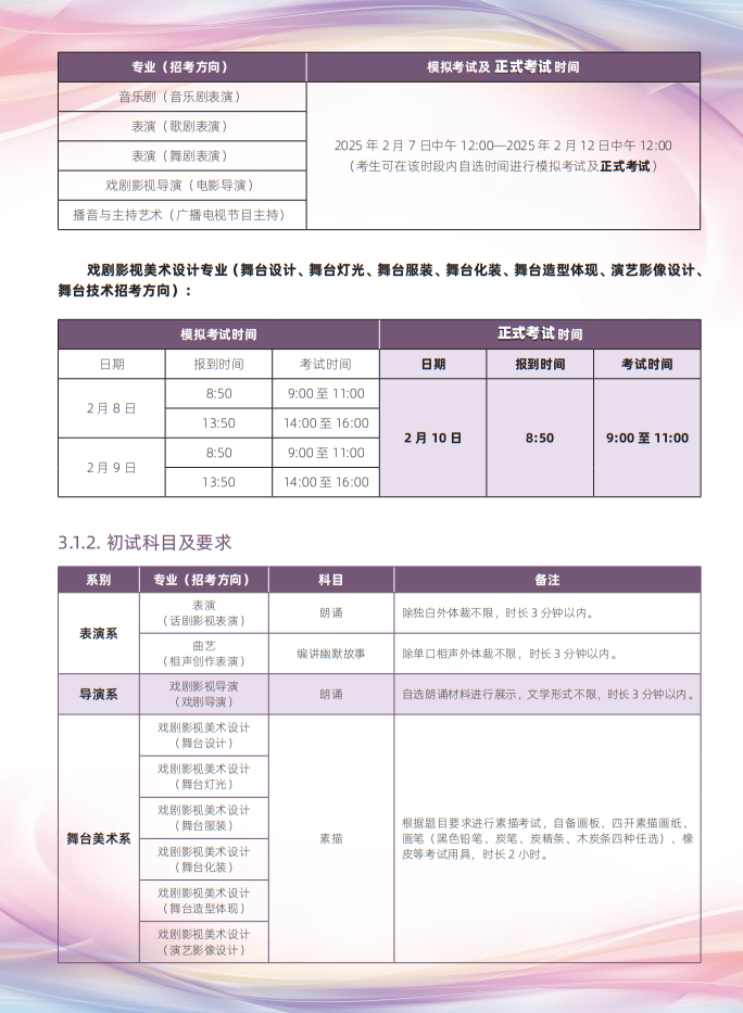 中央戏剧学院2025年本科招生专业考试简章