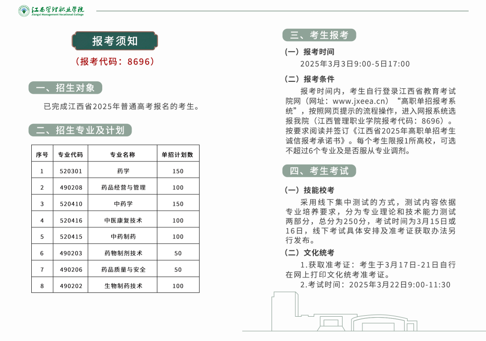 江西管理职业学院2025年高职单独招生简章