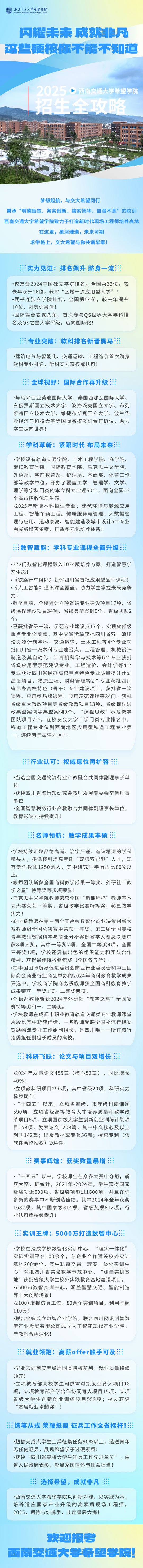 西南交通大学希望学院2025招生亮点发布！